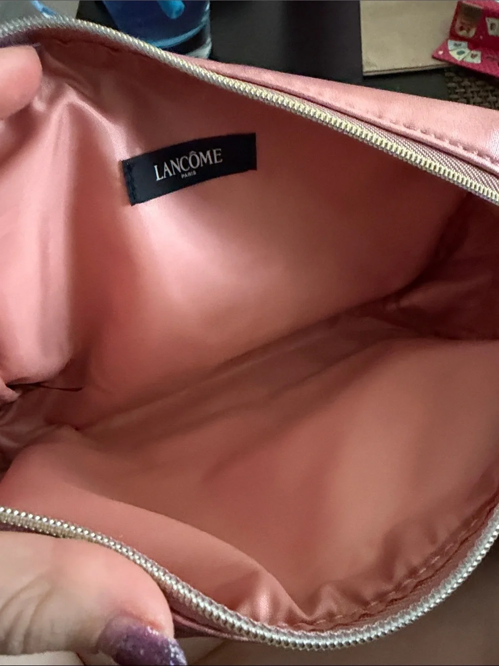 Lancôme Pink Metallic Cosmetic Pouch